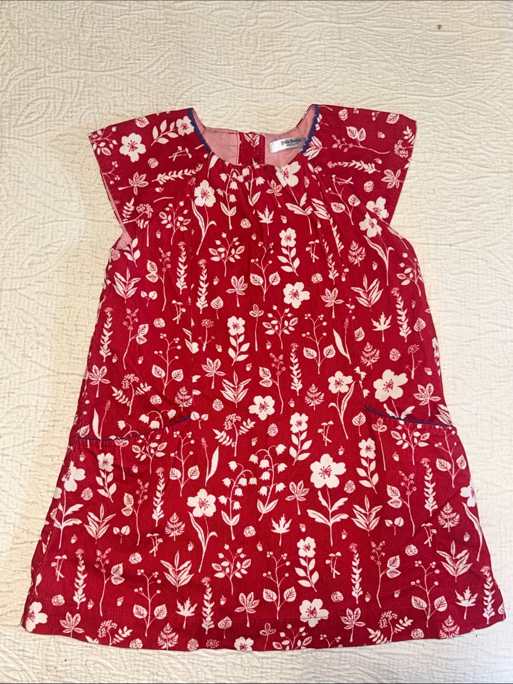 Baby Boden Red and White Floral Print Corduroy 100% Cotton Dress